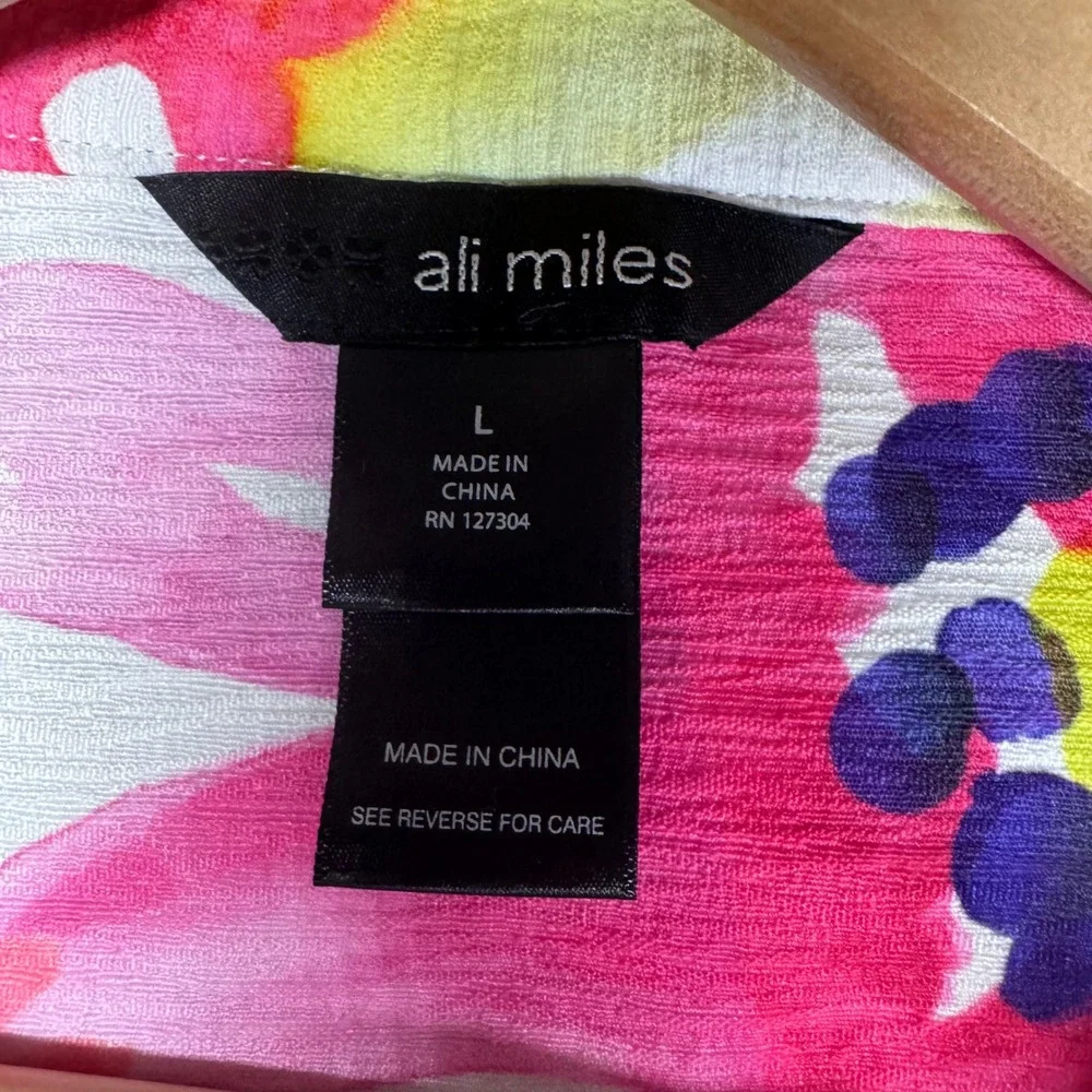 NEW Ali Miles Watercolor Floral Bell Sleeve Jacket Sz L Colorful Lagenlook Artsy